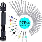 57 PCS Pin Vise Hand Drill Bits Micro Mini Twist Drill Bits Set (0.1-3.0mm) with Precision Hand Drill Bits Rotary Tool for Wood, Manual Work DIY, Jewelry, Plastic, Assembling, Model Making