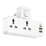 T Teclusive 2500W 10A Extension Power Strip with USB Ports | 2 Power Socket with 20W Type C USB PD QC 3.0 Fast USB Port | Multi Port Extension with USB Port and Touch Night Lamp