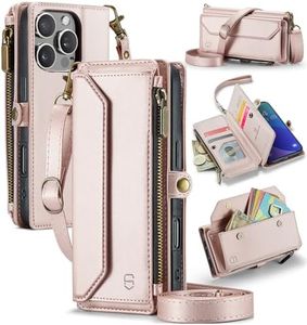 Strapurs Wallet Case Compatible with iPhone 16 Pro 6.3" RFID Blocking 10-Card Holder Soft PU Leather Magnetic Snap Shoulder Strap Zipper Pocket Phone Case Fit for iPhone 16 Pro for Women - Rose Gold