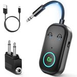 Ticenpe Bluetooth 5.3 Transmitter Receiver, Dual Pairing Wireless Car/Airplane Bluetooth Adapter, Mic for Calls, 2-in-1 Wireless Aux bluetooth Adapter for TV,Airplane,Headphone,Airpods,Speaker,Car