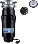 Waste Maid 10-US-WM-458-SL-3B Garbage Disposal Anti-Jam Stainless Steel Food Waste Grinding System, 3/4 HP Slim Line, Black