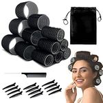 Zajuku Hair Rollers for Long Hair, 32 Pcs Salon Hairdressing Curlers Rollers Set for Hair, Black Self Grip Hair Roller Kit with 12 Clips A Comb and A Large Storage Bag (3 Size 55/40/28mm)