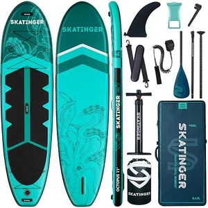 Skatinger 11'x34'' Extra Wide Inflatable Paddle Board, Up to 420lbsPaddle Boards for Adults, Stable Stand Up Paddle Board, 2 People/Family, Wide&Stable, Floating Paddle, Shoulder Strap, US Fin