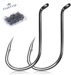 FishTrip Octopus Hooks Fishing Saltwater - 100pcs Offset Beak Fish Hooks/Closed Eye/Barded/Black for Fishing Rigs Bass Catfish 6#