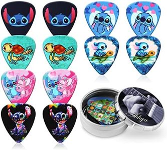 Guitar Picks for Acoustic Electric Bass Medium Thick Finger Thumb Pick Classic Cartoon Cute Bulk Variety Pack Pics with Tin for Kids Adults Funny Unique Large Big Band Pick 12pcs GP-008