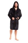 Toro Rocco Mens Hooded Robe Super Soft Long Flannel Fleece Bathrobe Dressing Gown For Men Bath Robes (Black, L)