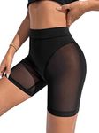 OYOANGLE Women's Sheer Mesh High Waist Biker Shorts Skinny Short Leggings Slip Shorts Black XX-Large