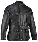 Gallanto Black Benjamin Button Biker Mens Long Leather Jacket Motorcycle Armoured Vintage (4XL)