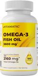 Vitamatic Triple Strength Omega 3 Fish Oil 3600mg Per Serving, 2160mg Omega 3 Fatty Acids, 1296mg EPA + 864mg DHA, Burpless Lemon Flavor, 180 Softgels