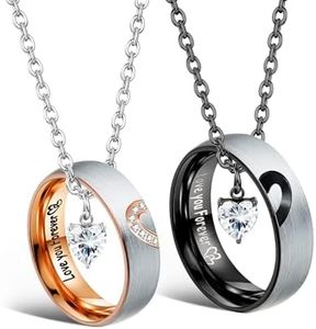 ZELORES Matching Necklaces For Couples Pendant Necklace For Women Men Matching Promise Rings Pendant Set Stainless Steel Couple Necklace For Him And Her Anniversary Valentine's Day Jewelry Gift,