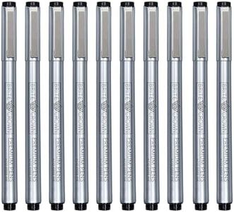 Brite Crown Drawing And Sketching Pens Set - 10 Black Fineliner Pens 0.2mm To 1.0mm Width Tips & 2.5mm Micro Calligraphy Brush-tip Pen, Ideal Gift Idea For Artists And Beginners