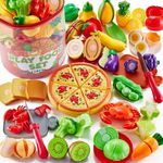 Shimirth 67Pc Pretend Play Food Sets for Kids Kitchen, Pizza Toy Food & Cutting Fake Food - Fruits & Vegetables, Play Kitchen Toys Accessories, Pretend Food Toys for Toddlers Boys Girls Birthday Gift