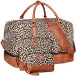 Weekender Bag for Women, 21" Womens Overnight Bag Travel Duffel Bag Set with Shoe Compartment Carry On Bag Fit 21.5" Laptop, Perfect for Travel/Business(Leopard)