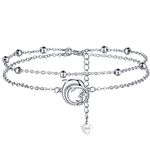 Lydreewam Dolphin Anklet for Women 925 Sterling Silver Double Layered Ankle Bracelet Summer Barefoot Beach Foot Chain Jewelry, Adjustable 22+4cm