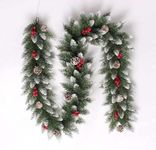 SINCHEREU Artificial Christmas Garland, 9 Ft Non-lit Greenery Christmas Rattan with Artificial Pine Cone and Red Berries for Outdoor Indoor Home Stairs Fireplace Mantle Front Wedding Xmas Party Decor