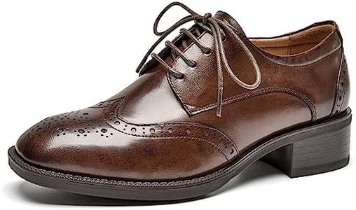 BEAU TODAY Oxford Shoes for Women,Leather Brogue Dress Shoes,Comfort Brethable Ladies Lace-up Handmade Wingtip Shoes for Business Work, Coffee, 6