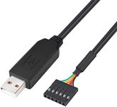 DTECH 1.8m FTDI USB to TTL Serial 3.3V Adapter Cable 6 Pin 0.1 inch Pitch Female Socket Header UART IC FT232RL Chip Windows 10 8 7 Linux MAC (6ft, Black)