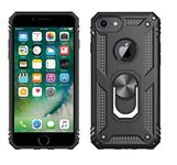 Wellpoint iPhone 7 and 8 Defender Case|Ring Holder & Kickstand in-Built| Military Grade Armor Shockproof|360 Rotating Ring Tough Hybrid Bumper Back Case Cover for Apple iPhone 7/8 Black