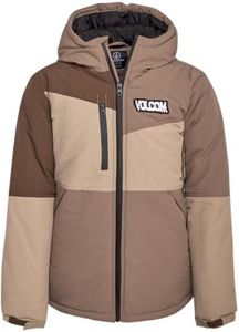 Volcom Boys' Ski Jacket - Full Zip Up Hooded Parka Boys Winter Jacket - Color-Blocked Heated Jacket for Boys (8-20), Size 10-12, Chestnut
