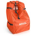 INFIVITA Car Seat Travel Bag – Waterproof Car Seat Bag for Airplane, 600D Oxford Fabric Durable Car Seat Travel Bag for Airplane with Cover ID Card Window Bottom Cushion, 45 * 45 * 85cm, Orange