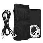 kwmobile Corduroy Phone Bag XXL - 7" - 17.7 x 9 cm Cord Case Holder with Neck Strap for Mobile Phones - Dark Grey