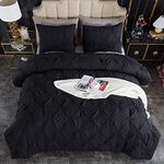 Andency California King Comforter Set Black (104x96Inch), Pinch Pleat Cal King Comforter Set 3 Pieces, Oversized King Pintuck Bed Comforter, Microfiber Down Alternative Comforter Bedding Set