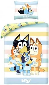 Halantex Bluey Family Juego de Funda Nórdica y Funda de Almohada Individual, 100% Algodón, Edredón con Funda de Almohada, Juego de Edredón Reversible para Niños, Cómodo y Transpirable, Lindo Diseño