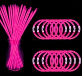 NUDALA 200 Pcs Pink Glow Sticks Bracelet Necklaces Bulk Glow in The Dark Party Supplies 8” Light Stick Pack with Connectors Bright Color Light Up Toys for Christmas Birthday Carnival ( Pink)