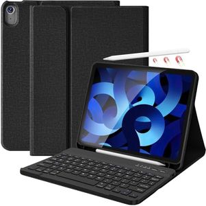 KBCASE for iPad Air 5th/4th Generation Case with Keyboard, Keyboard Case for iPad Air 11-inch (M2) 2024/for iPad Pro 11 2018, Detachable Bluetooth Keyboard Tablet Case with Pencil Holder(Black)