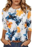 Zeagoo Women's Floral Print Round Neck Three Quarter Sleeve Blouse Dressy Casual Basic T Shirt Cute Work Tops