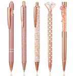 Pinenuts 5 Pieces Ballpoint Pens Bling Metal Pens Elegant Diamond Design Stationery Office Desk Accessories Work Leaving Gift for Teachers Adults