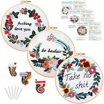 Louise Maelys Embroidery Starter Kit with 3 Embroidery Hoops for Adults Funny Floral Wreath Pattern for Beginners Needlepoint Kits