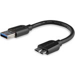 StarTech.com 15cm 6in Short Slim USB 3.0 A to Micro B Cable M/M - Mobile Charge Sync USB 3.0 Micro B Cable for Smartphones and Tablets (USB3AUB15CMS),Black