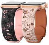 mFoniscie Compatible with Apple Watch Straps 40mm for Women 41mm 38mm 42mm[Series 10], Cute Flower Soft Silicone Floral Bands for iWatch Series 10 9 8 7 6 5 4 3 2 1 SE [Pack Of2 [Watch NOT Included]