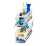 madesmart 2-Tier Organizer Bath Collection Slide-out Baskets with Handles, Space Saving, Multi-purpose Storage & BPA-Free, Mini, Frost-With Dividers