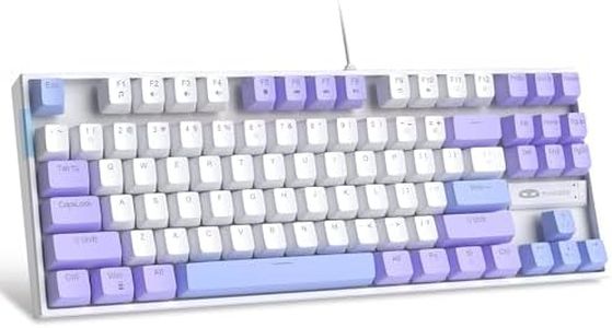 MageGee 75% Mechanical Gaming Keyboard, Red Switch, LED Blue Backlit, 87 Keys Compact TKL Wired Computer Keyboard for Windows Laptop PC Gamer - White/Purple