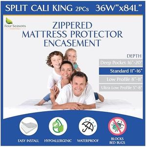 Split Cali King Mattress Encasement 36" x 84" (2PCs) - Waterproof Zippered Protector Hypoallergenic Premium Quality Cover for Adjustable Beds and Split Mattresses (11"-16" Depth)
