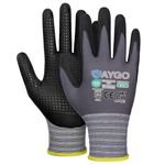 KAYGO Work Gloves with Grip Dots on Palm for Anti-Slip 3 Pairs, KG19N, MicroFoam Nitrile Coated Light Oil Compatible, Seamless Knit Nylon Safety Work Gloves for Warehouse, Automotive, DIY (Grey, L)