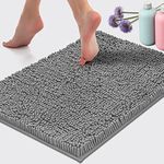 LuxUrux Bath Mat-Extra-Soft Plush Bath Shower Bathroom Rug, 1'' Chenille Microfiber Material, Super Absorbent Shaggy Bath Rug (Light Grey, 60 X 43 cm)