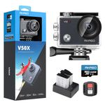 AKASO V50 X Action Camera with 64GB microSDXC Memory Card - Native 4K Wifi Underwater 40M EIS Anti-Shake Cam with Touch Screen, Remote Control, Waterproof Case and Mounting Accessories Kit