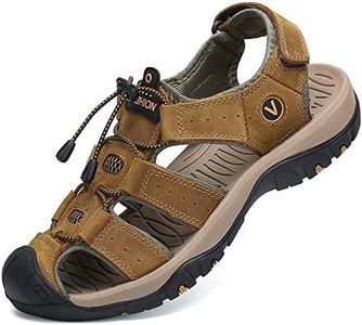FLARUT Men's Sport Sandals Outdoor Hiking Sandals Closed Toe Leather Athletic Lightweight Trail Walking Casual Sandals Water Shoes (A-Brown,40)