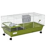 PawHut 35" Small Animal Cage, Rolling Bunny Cage, Guinea Pig Cage with Food Dish, Water Bottle, Hay Feeder, Platform, Ramp for Ferret Chinchilla, Green