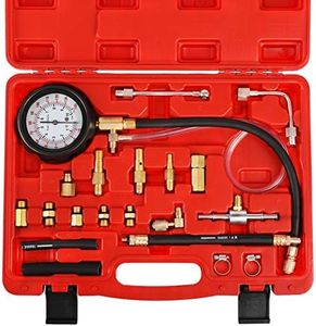 YSTOOL Fuel Pressure Tester Gauge Kit 140PSI Automotive Engine Injector Pump Test Gasoline Gas Injection Manometer Tool Set with Inline Fitting Schrader Adapter for Auto Car Motorcycle (Red Case)