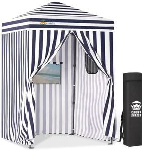 CROWN SHADES 5'x5' Pop Up Changing Tent, Patented One-Push CenterLok, Privacy Shower Tent, Instant Changing Room for Camping, Poolside, Beach, Photoshoots, Fishing, Picnic, Blue & White Striped