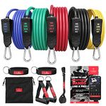 Resistance Bands Set with Handles, Door Anchor, Ankle Straps + Exercise Ebook, 5 Long Latex Tubes Premium Heavy Duty Expander Cords, Full Body Butt Leg Fitness Workout Women, Powerlifting Training Men