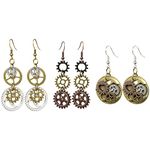 Honbay 3 Pairs Alloy Steampunk Drop Earrings Vintage Gear Earrings Retro Clockwork Dangle Earrings Jewelry for Women Men (3 Style), Metal
