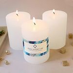 ThinkArtDecor Unscented Pillar Candles Set of 3 | 70 Hrs Each | 3X4 inch Smokeless & Dripless Wax Candles for Home Decor | White