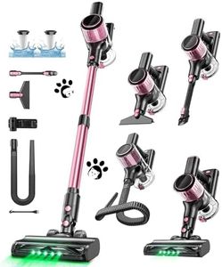 Cordless Vacuum Cleaner, 10 in 1 Stick Vacuum with Powerful Suction, Hose, Green LED Light, Anti-Tangle Brush, Lightweight Rechargeable Vacuum Cleaner for Home, Hardwood Floors, Pet Hair (Pink)
