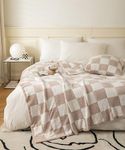 Ultra Soft Cozy Buffalo Checkerboard Grid Fluffy Microfiber Knitted Throw Blanket Lightweight Fleece Checkered Blanket for Sofa Couch Bed Travel Cream 51"X63"