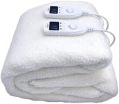 Viviendo Dual Control Washable Fitted Electric Heated Blanket 5 Heat Setting Saftey Overheat Protection Underblanket White Queen Synthetic Wool Top